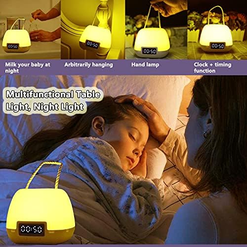 נייד שולחן לילה אור עם טיימר שעון לילדים תליית שולחן מנורת שלט רחוק תינוק משתלת המיטה מנורות נטענת 10 בהירות רמות חם