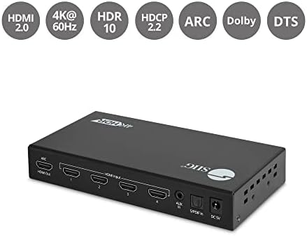 SIIG 4x1 HDMI 2.0 4K 60 הרץ מתג עם קשת וחילוץ שמע, משובץ שמע, שלט רחוק IR, HDR 10, HDCP 2.2, אנלוגי שמע 2.0, SPDIF 5.1,