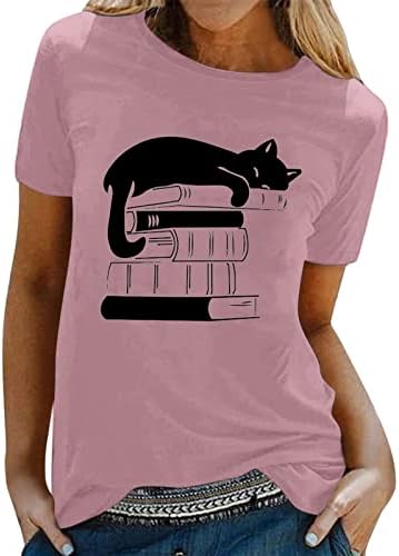 נשים שרוול ארוך כותנה חולצת נשים אביב אביב חתולי קיץ מודפסים שרוול קצר O צוואר T צמרות קיץ כותנה עבור