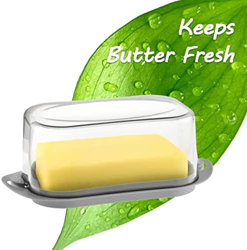 תבשיל חמאה מפלסטיק עם מכסה, מחזיק חמאה קל לחתוך יד אחת, שומר חמאה מושלם למקרר, - מכסה נעילה - מדיח כלים בטוח